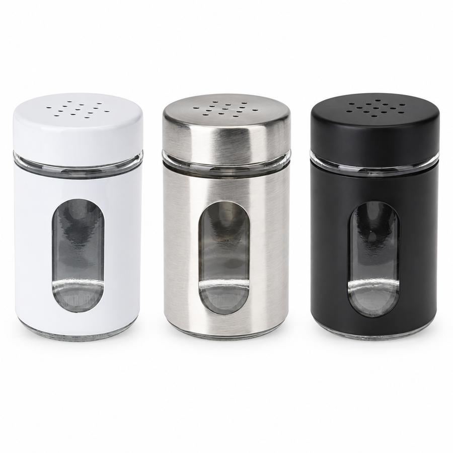 Set di 3 spargisale e pepe · Bianco, argento e nero, 94 ml