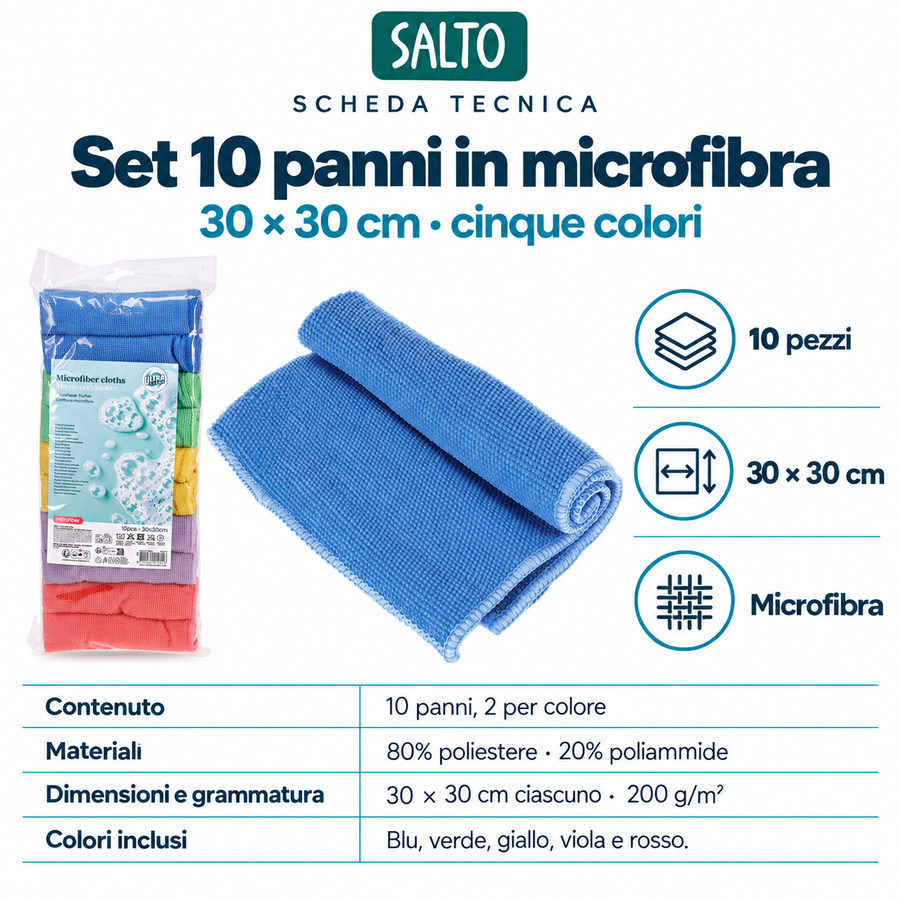 Set 10 panni in microfibra