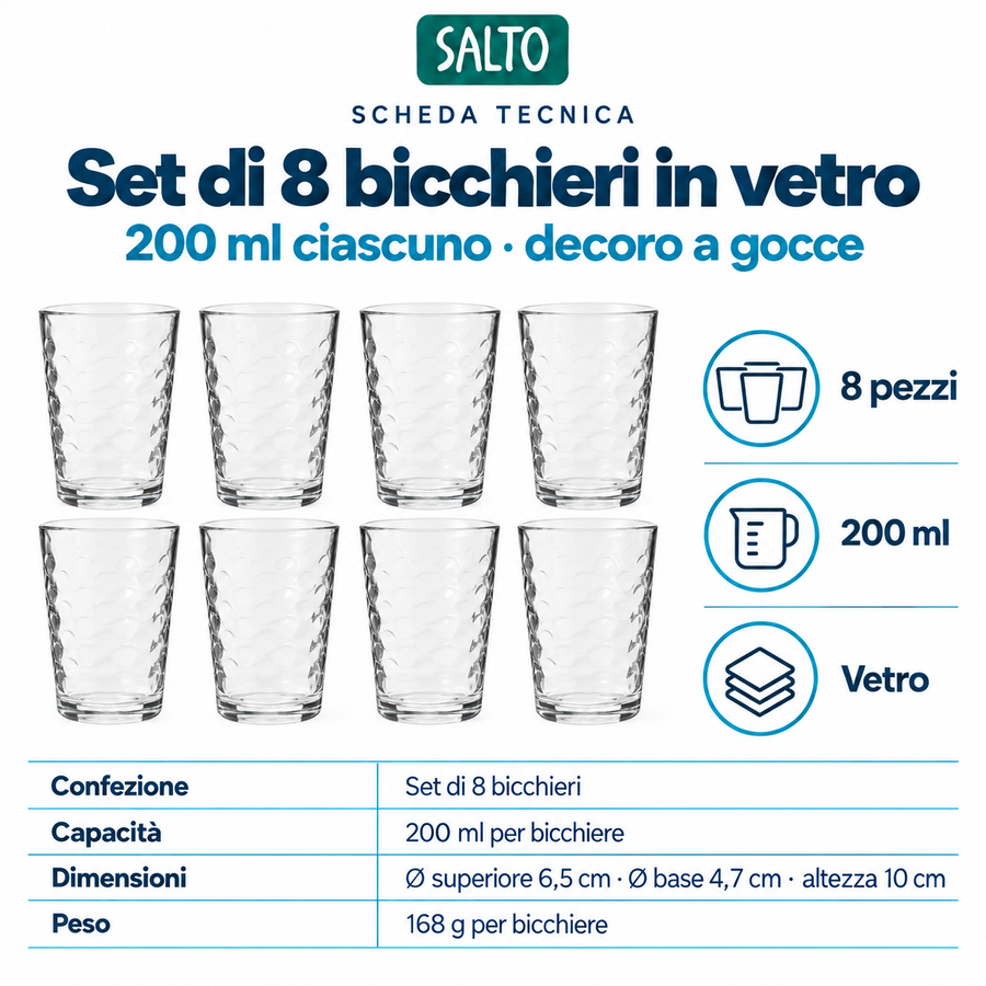 Set 8 bicchieri, 200 ml