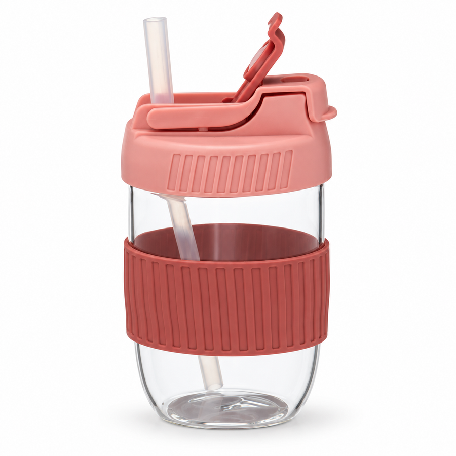 Borraccia in vetro rosa, 350 ml