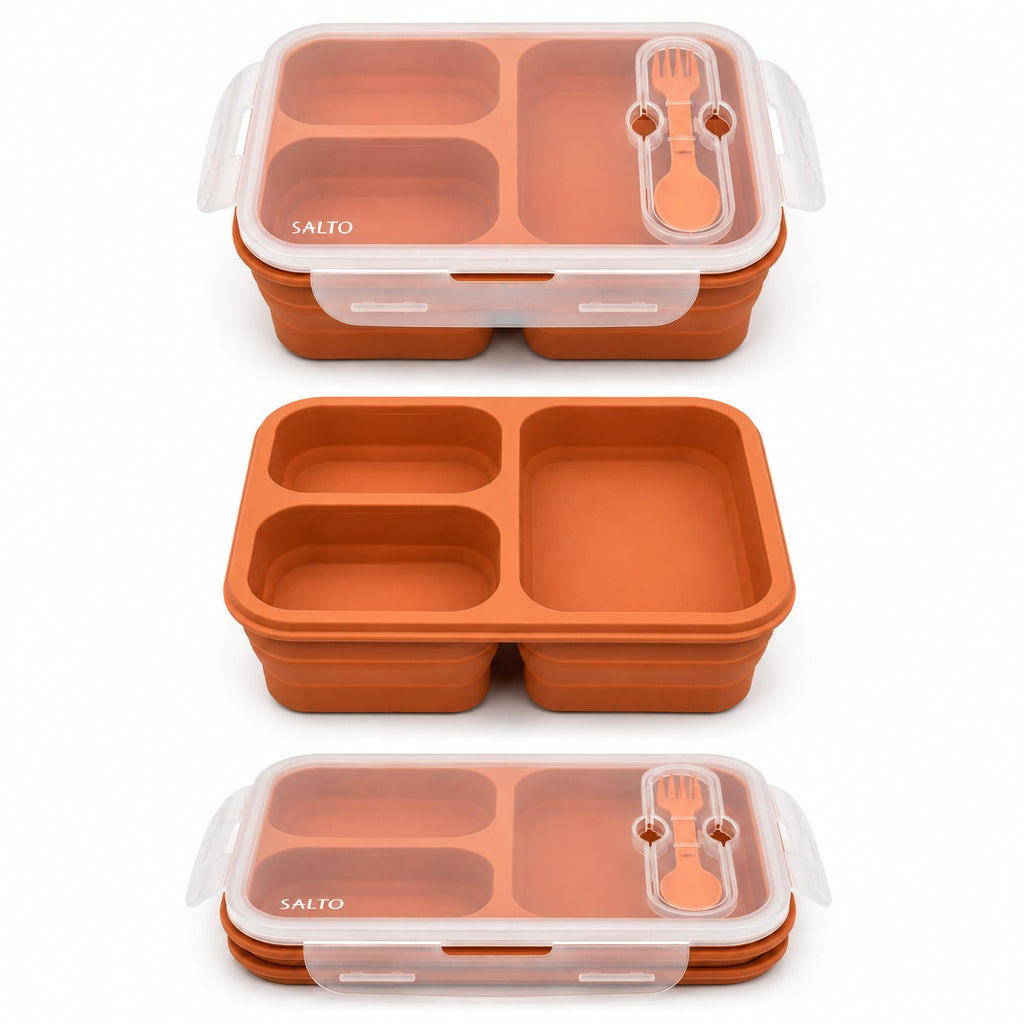SALTO Magic Lunch Box 3 Compartments - Collapsible Silicone Lunch Box