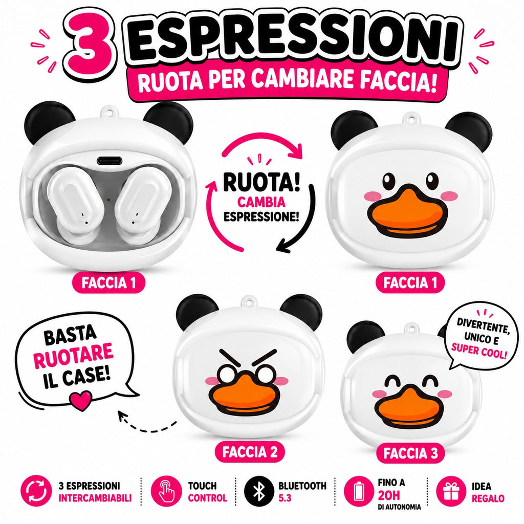 FLIPBUDS Papera - Auricolari TWS con Faccine Intercambiabili