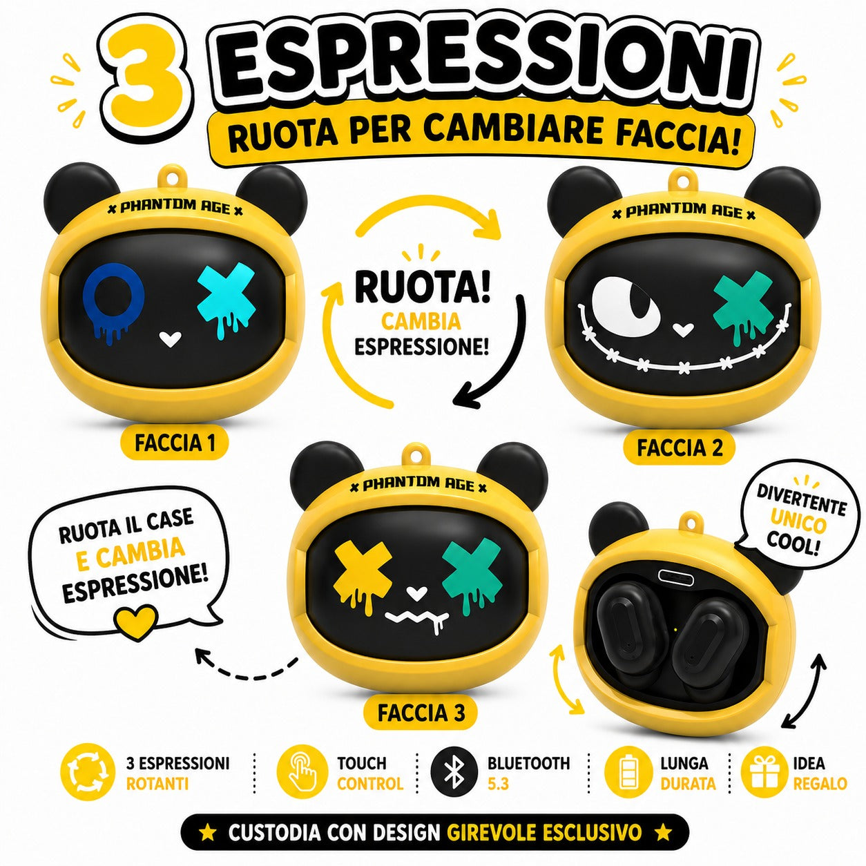 FLIPBUDS Phantom Giallo - Auricolari Wireless Neon Style