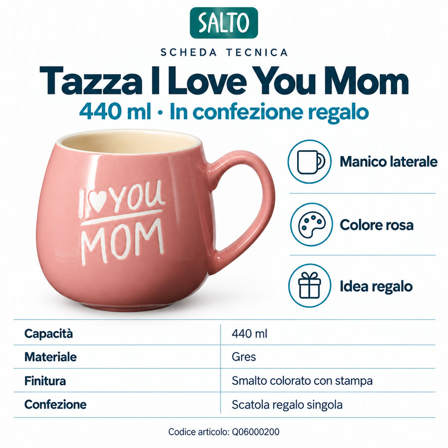 Tazza I Love You Mom rosa - 440 ml