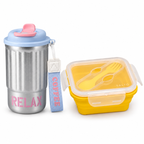 Kit pausa pranzo · Borraccia Relax blu e Magic Lunch Box 600 ml