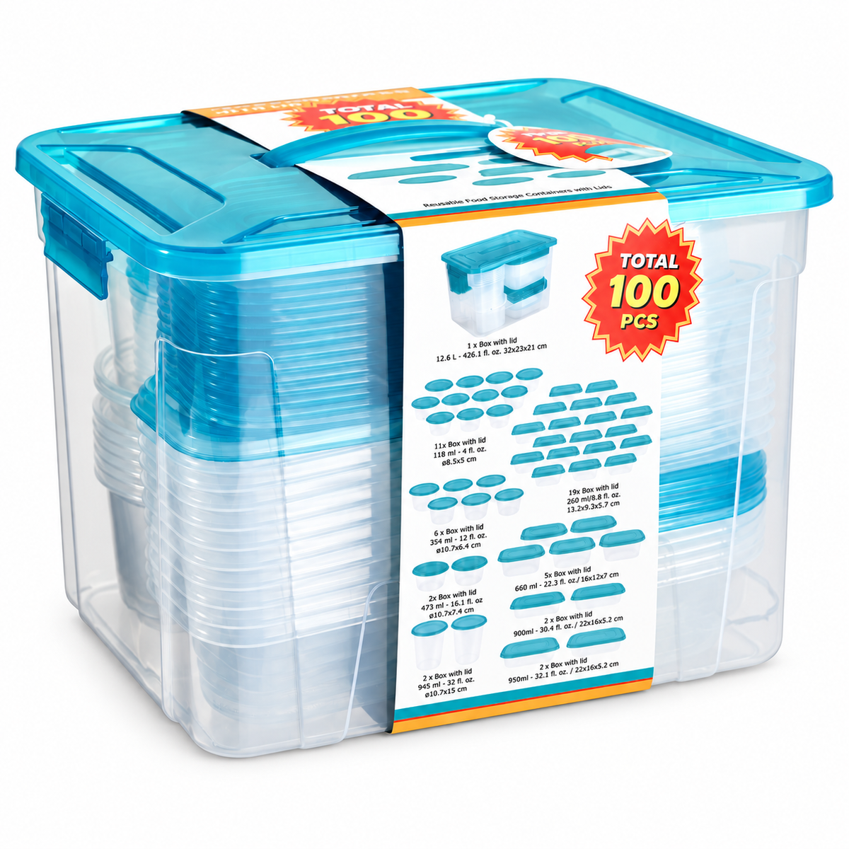 Set 50 contenitori alimentari con 50 coperchi