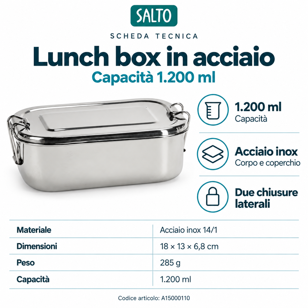 Lunch box in acciaio inox, 1.200 ml