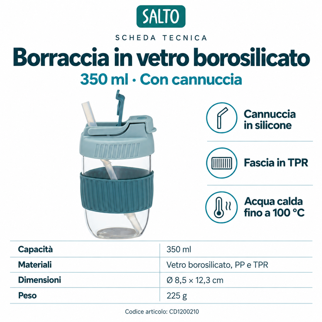 Borraccia in vetro blu, 350 ml