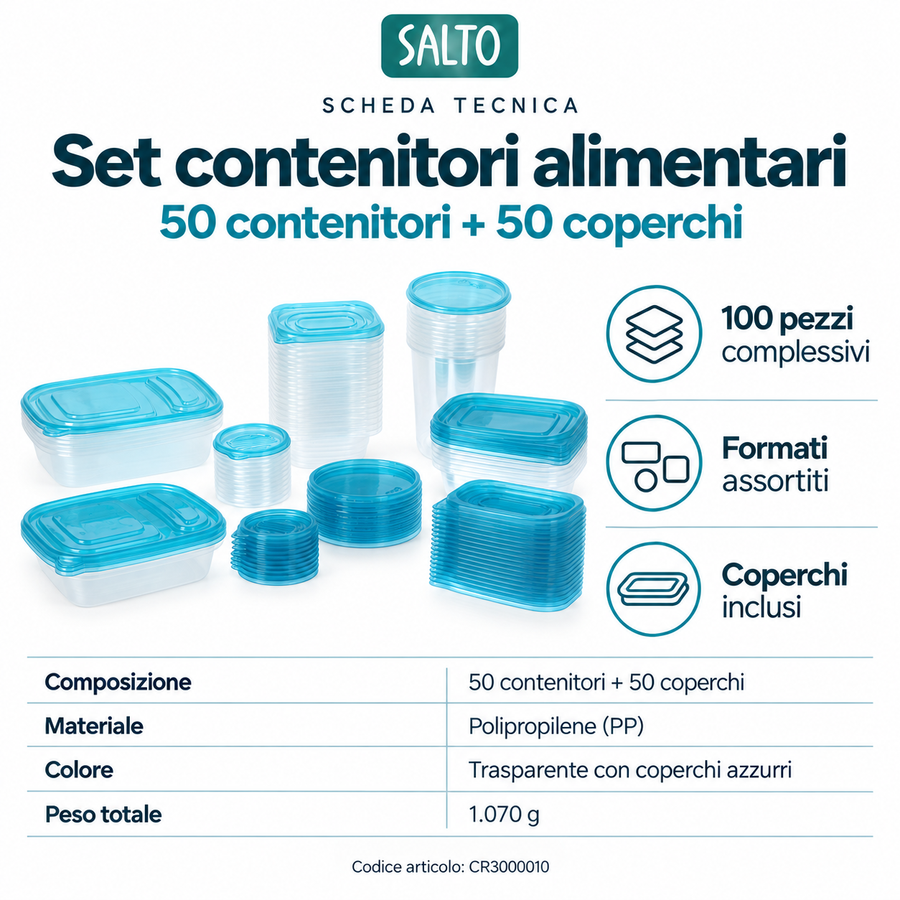 Set 50 contenitori alimentari con 50 coperchi