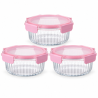 Set 3 contenitori in vetro rosa, 640 ml ciascuno