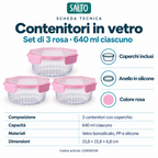 Set 3 contenitori in vetro rosa, 640 ml ciascuno