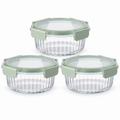 Set of 3 green glass containers, 640 ml each