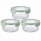 Set of 3 green glass containers, 640 ml each