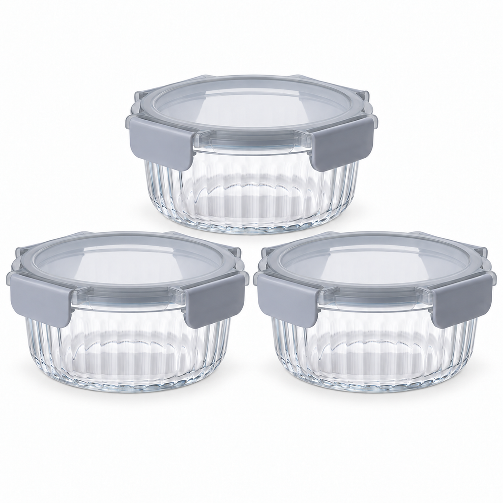 Set 3 contenitori in vetro grigio, 640 ml ciascuno