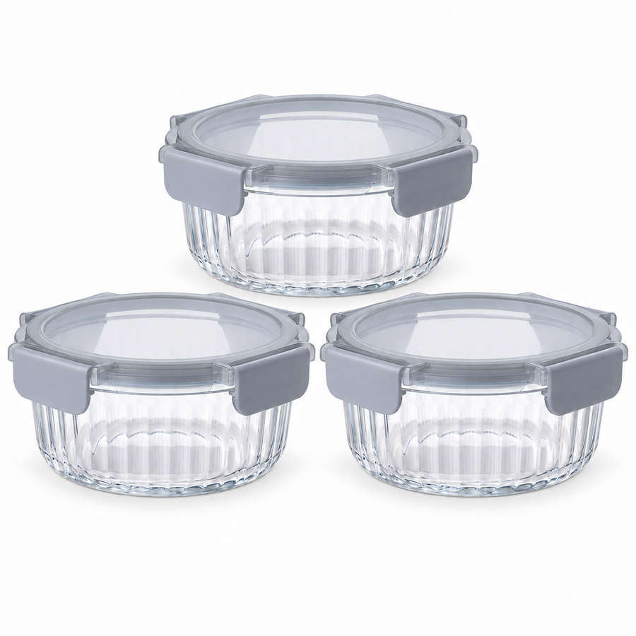 Set 3 contenitori in vetro grigio, 640 ml ciascuno