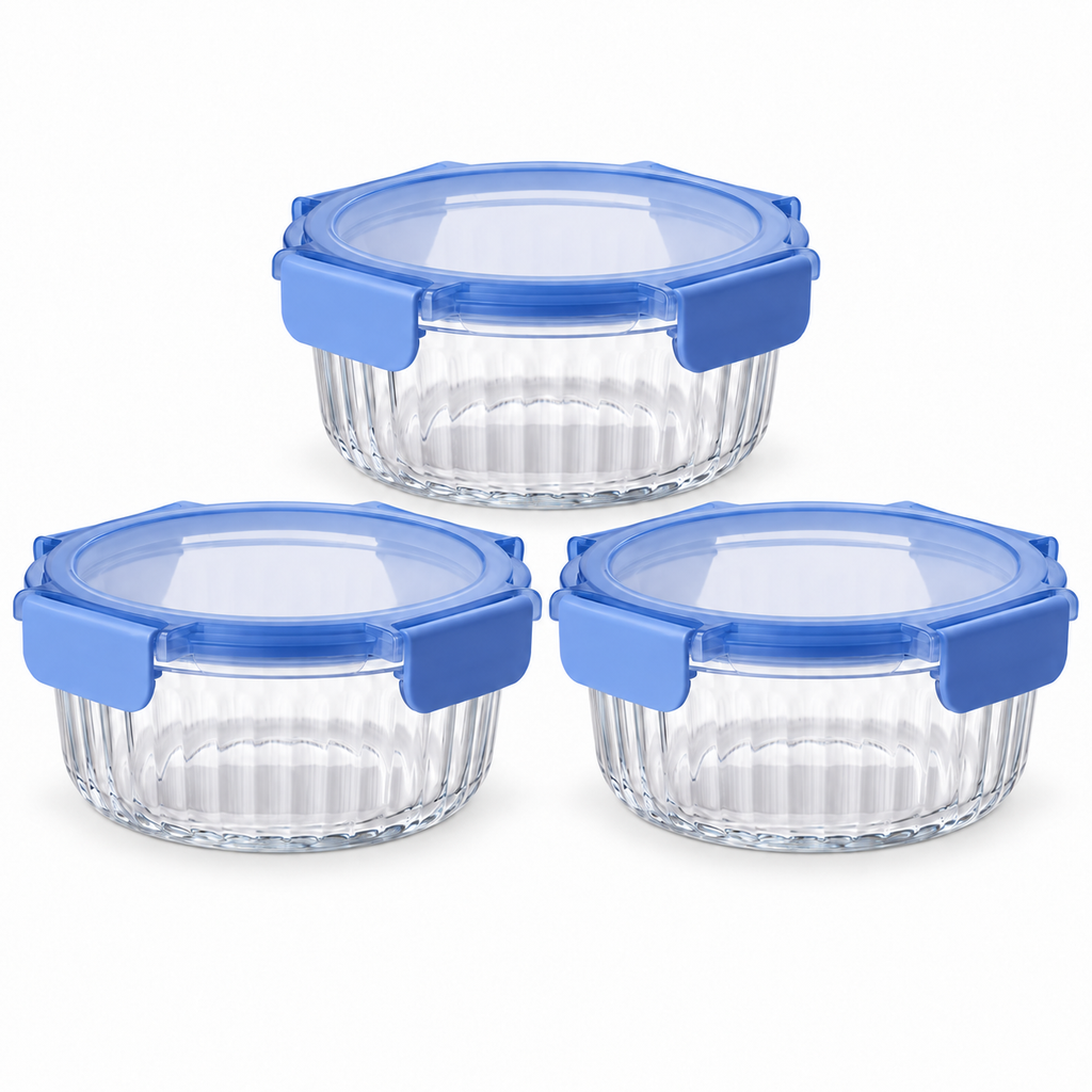 Set 3 contenitori in vetro blu, 640 ml ciascuno