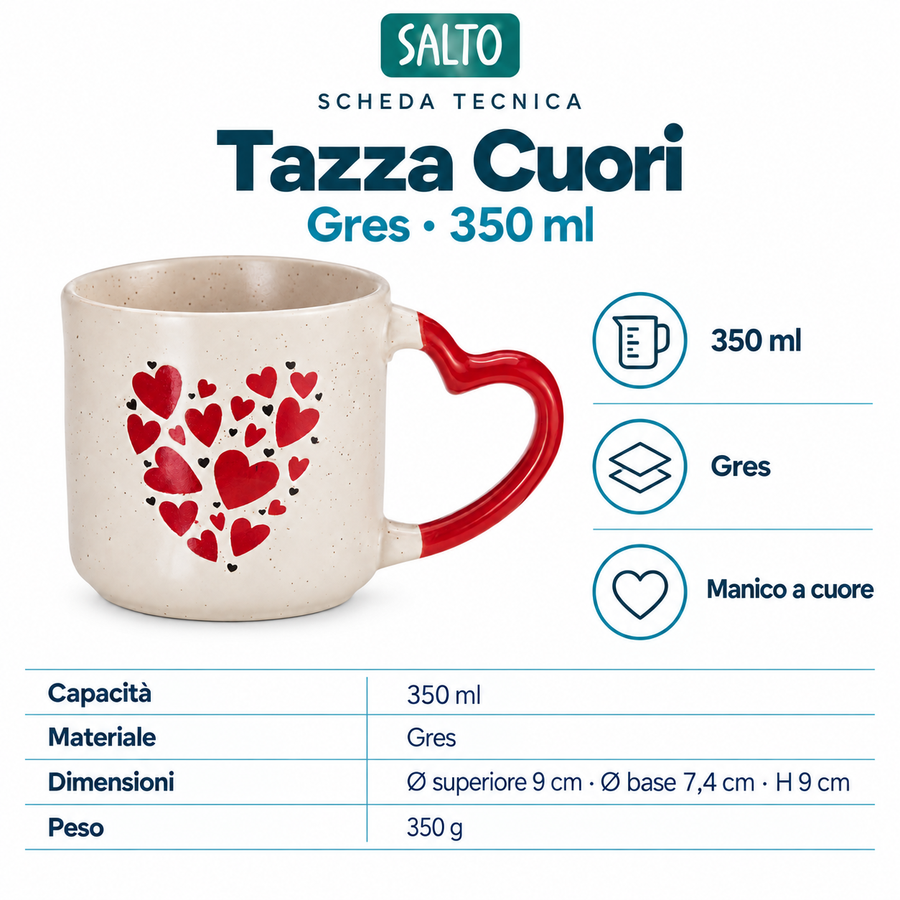 Tazza Cuori con manico a cuore, 350 ml