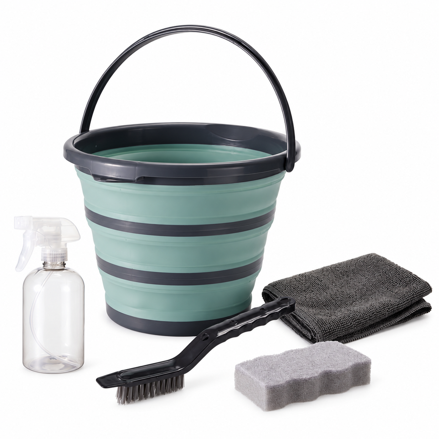 Set pulizia 5 pezzi con secchio pieghevole da 10 litri