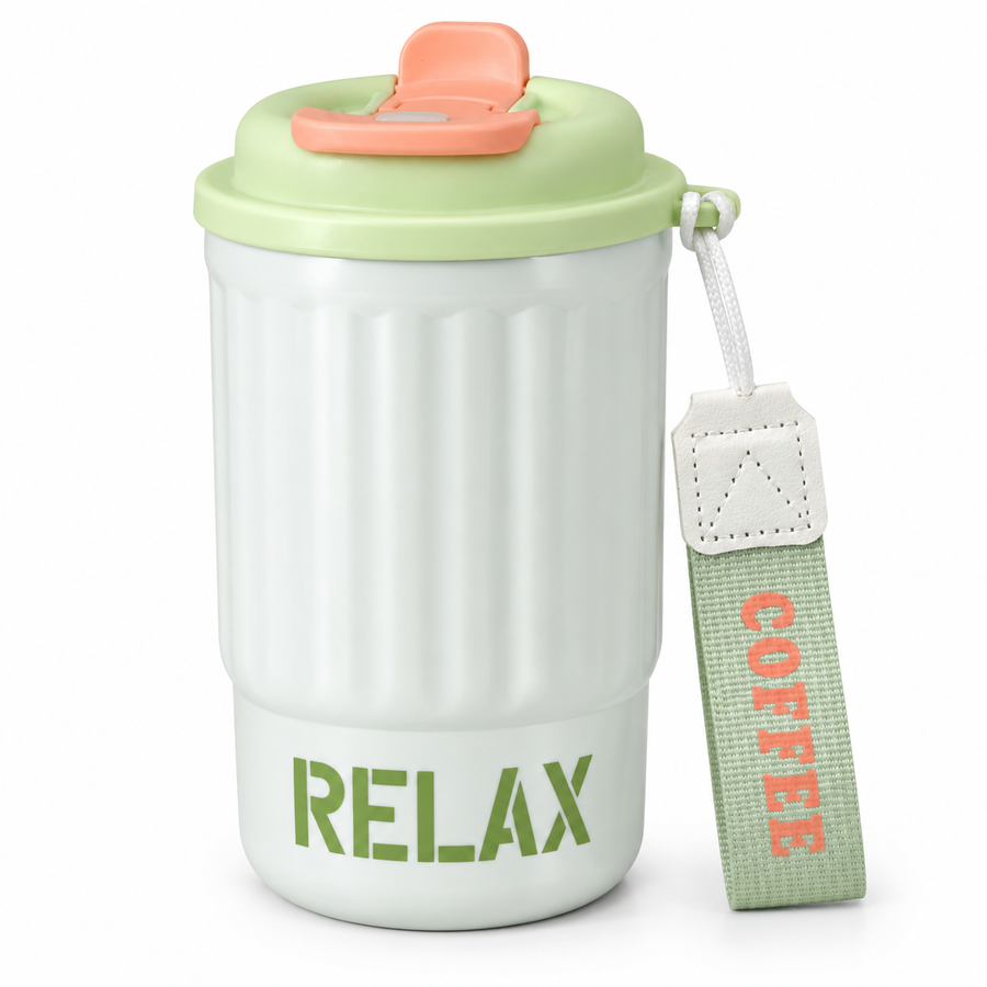 Borraccia termica Relax verde con cordino, 400 ml