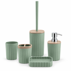 Set bagno verde salvia con dettagli sabbia, 5 pezzi
