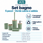 Set bagno verde salvia con dettagli sabbia, 5 pezzi