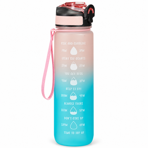Borraccia sportiva rosa e turchese con cannuccia, 1 litro