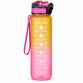 Yellow and pink sports water bottle with straw, 1 liter