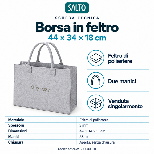 Stay cozy mélange grey felt bag, 44 × 34 × 18 cm