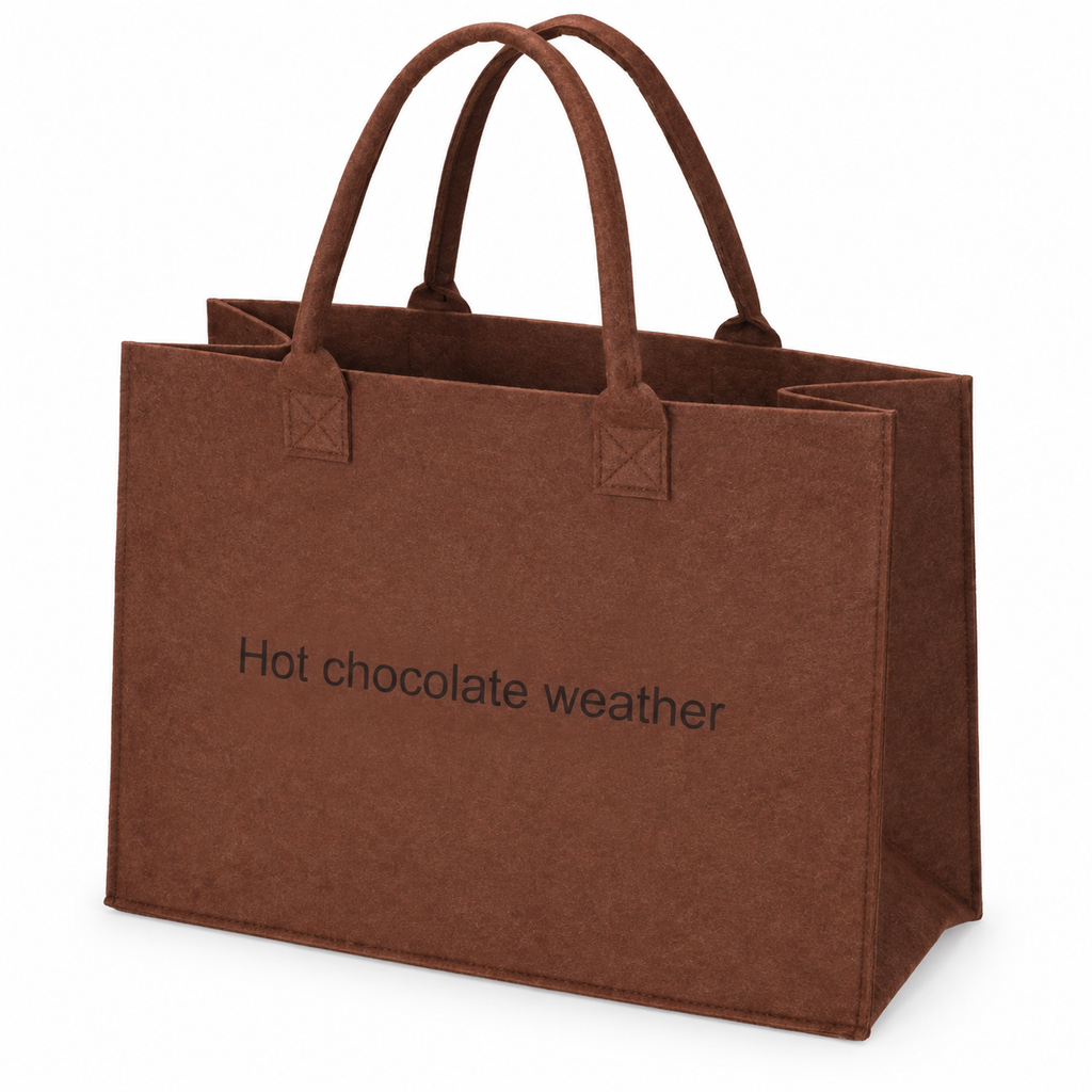 Borsa in feltro marrone Hot chocolate weather, 44 × 34 × 18 cm