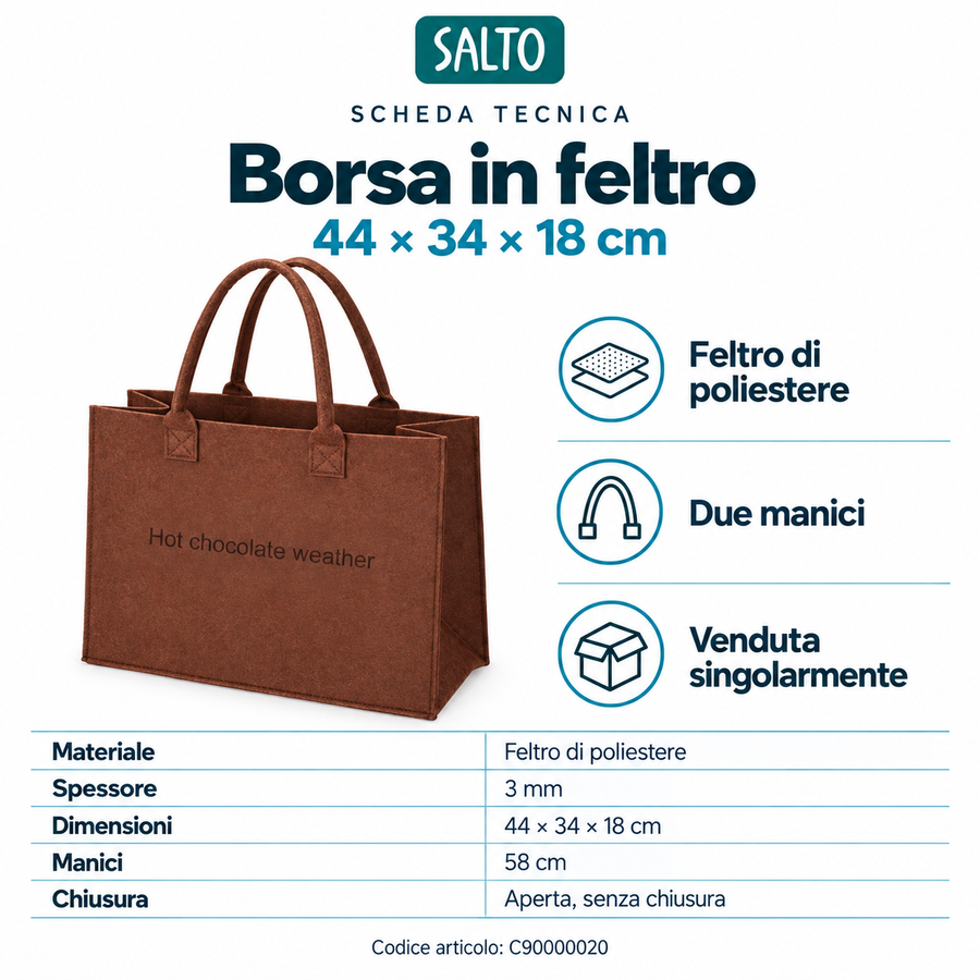 Brown felt bag Hot chocolate weather, 44 × 34 × 18 cm