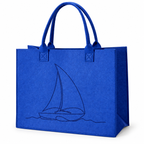 Borsa in feltro blu con barca, 44 × 34 × 18 cm