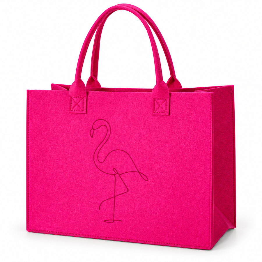 Pink felt bag with flamingo, 44 × 34 × 18 cm
