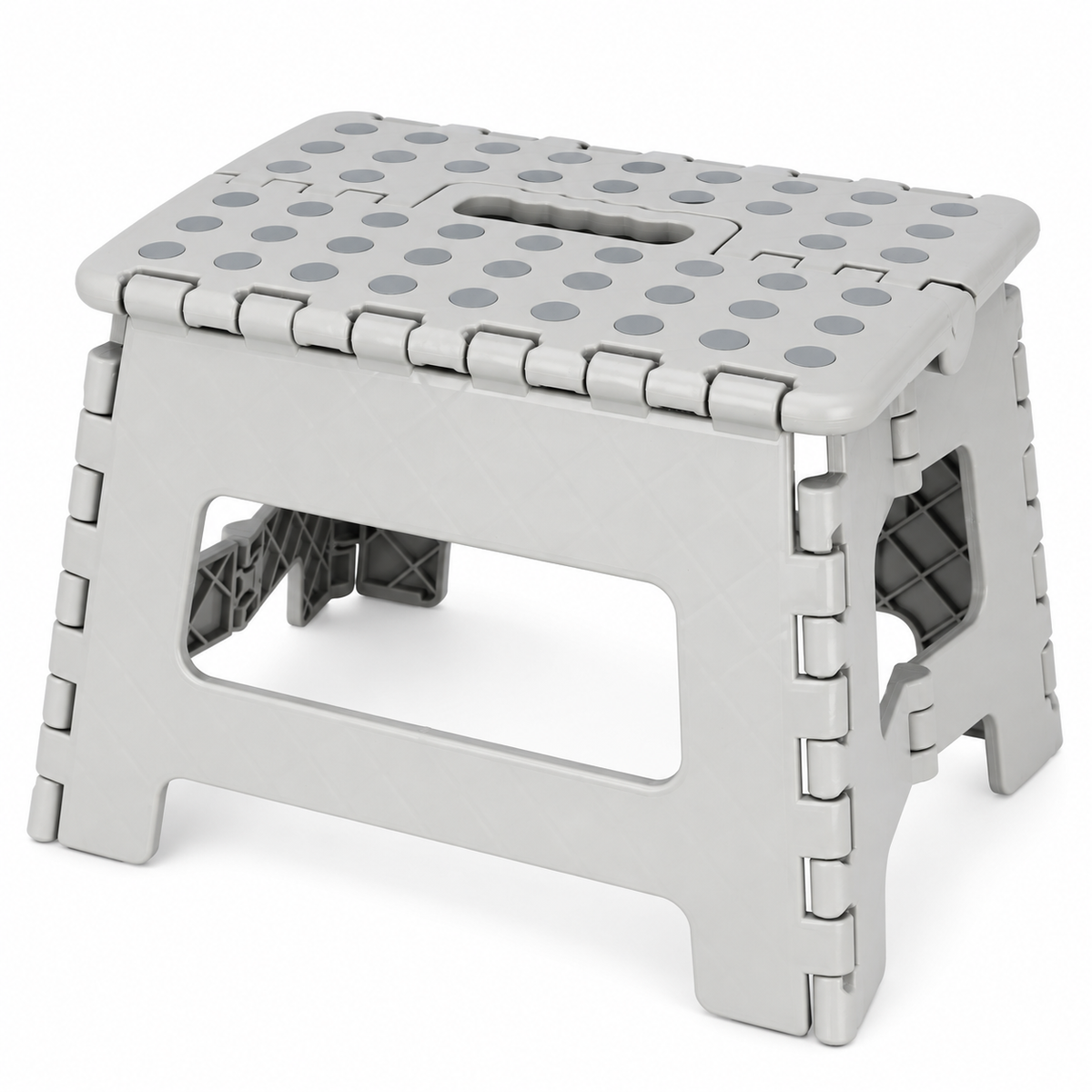 Grey folding stool, height 22 cm