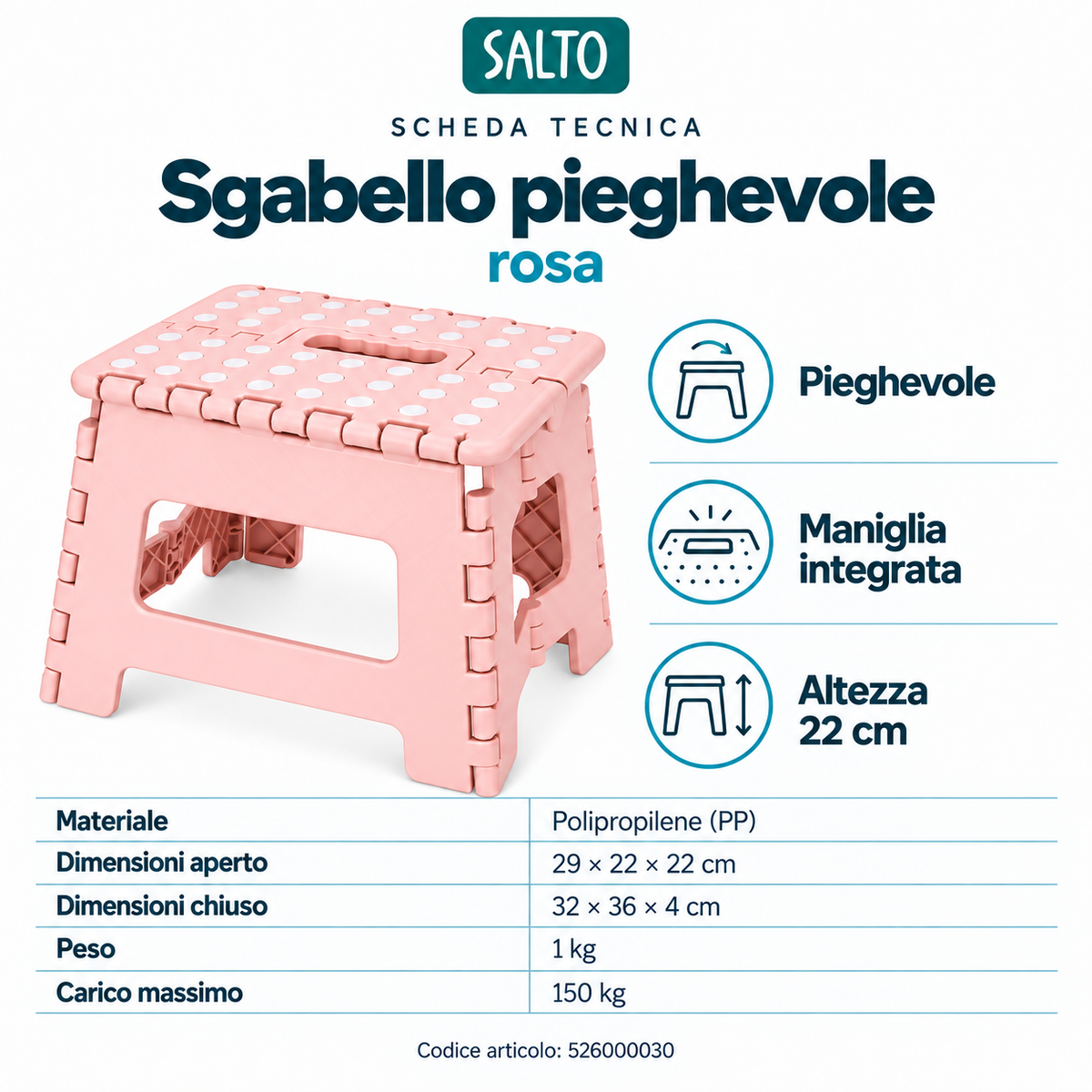 Pink folding stool, height 22 cm