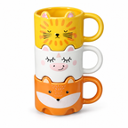 Set of 3 stackable animal cups Lion, Unicorn and Fox, 300 ml