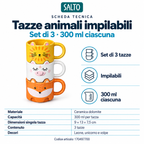Set of 3 stackable animal cups Lion, Unicorn and Fox, 300 ml