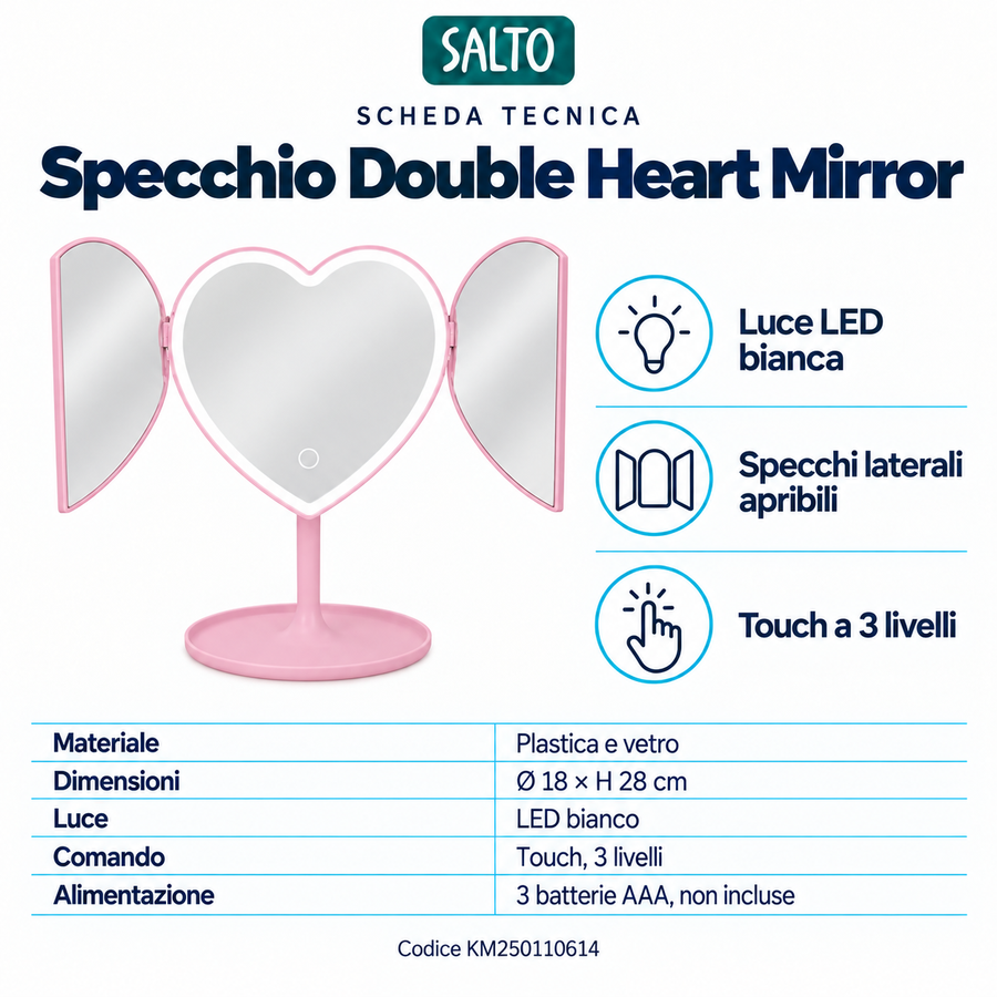 Magic Glow Double Heart Mirror Light