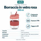 Borraccia in vetro rosa, 350 ml