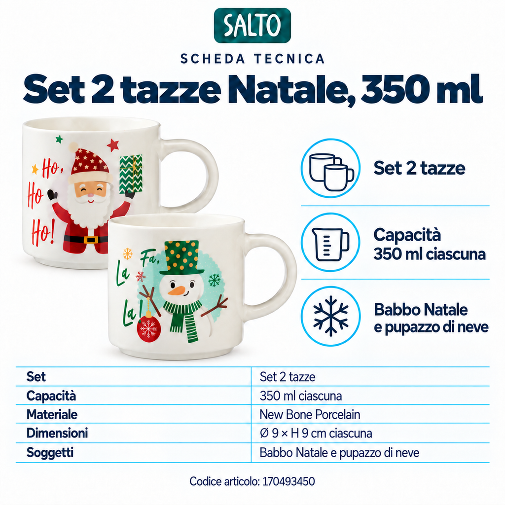 Set 2 tazze Natale, 350 ml