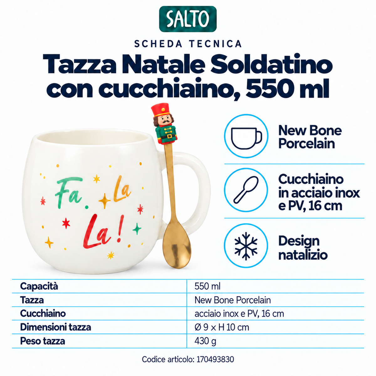 Tazza Natale Soldatino con cucchiaino, 550 ml