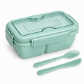 Lunch box verde a due scomparti con posate