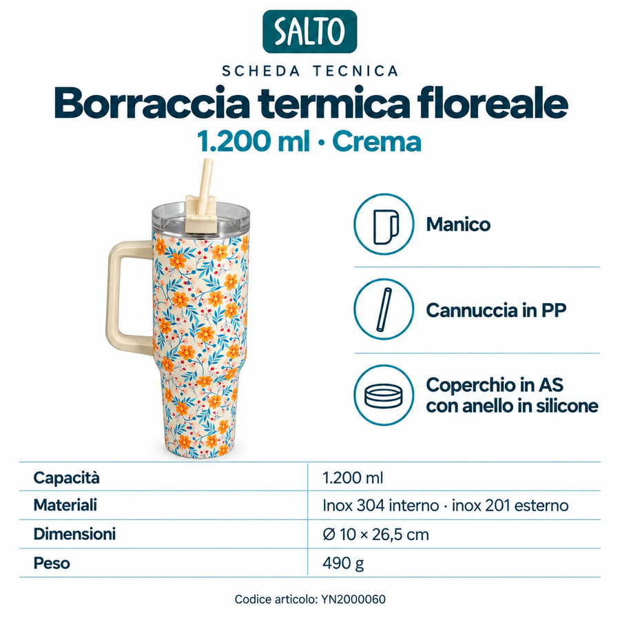 Kit pausa pranzo floreale · Borraccia 1.200 ml e lunch box a due livelli