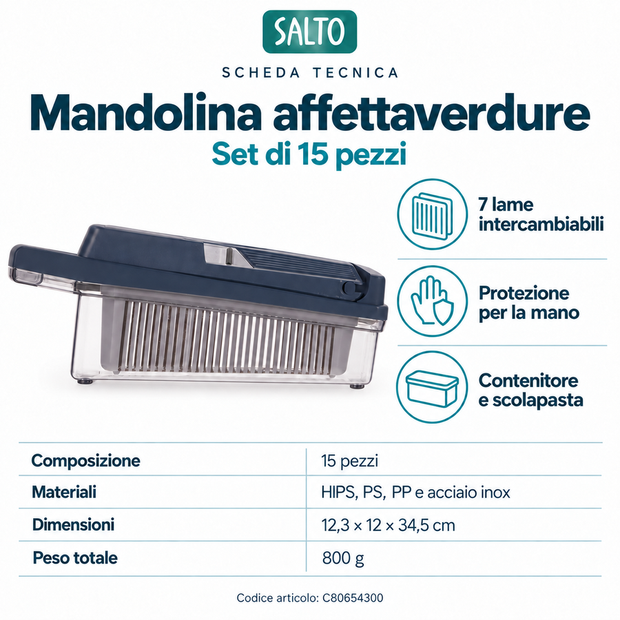 Kit Insalata pronta · Centrifuga pieghevole e mandolina con accessori